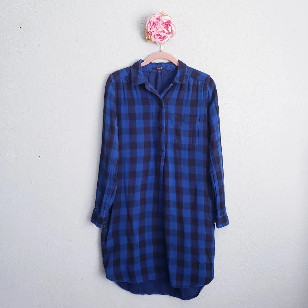 Madewell Latitude Blue and Black Buffalo Check Tunic Shirt Dress - Picture 2 of 10